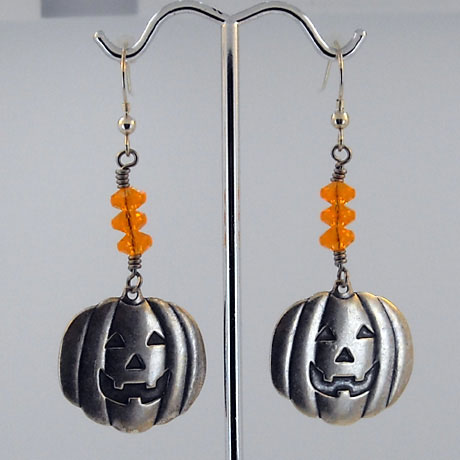 E0293 - Jack-O-Lantern earrings - 2.25" - French hooks - Click Image to Close