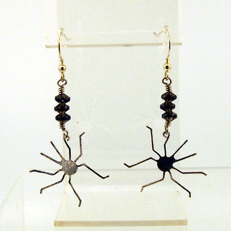 E0298 - Spider earrings - 2.5" - French hooks - Click Image to Close