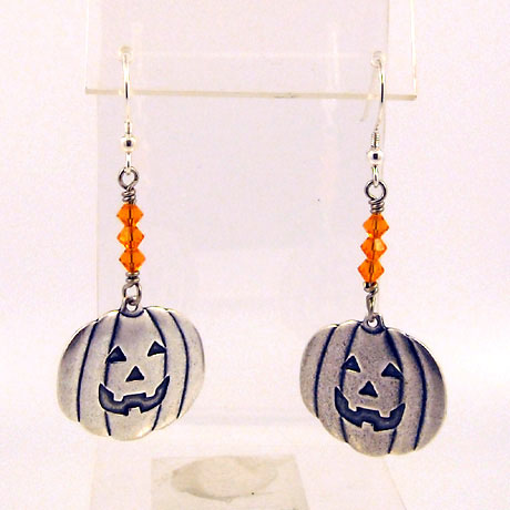 E0302SW - Jack-O-Lantern earrings - 2.25" - French hooks - Click Image to Close