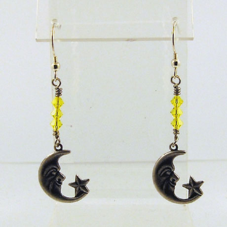 E0303SW - Half Moon w/star earrings - 2" - French hooks - Click Image to Close