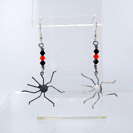 E0309SW - Spider earrings - 2.5" - French hooks - Click Image to Close