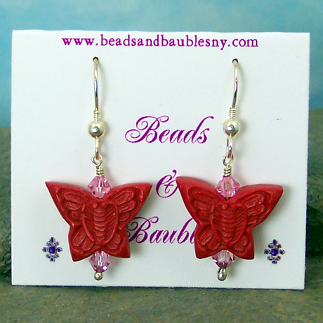 E0366 - Red Cinnabar Butterflies - 1.5" french hooks - Click Image to Close